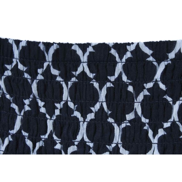 🍍NEW YORK & CO. Navy & White Geo Pattern Smocked Waist Mini Skirt - Picture 3 of 5